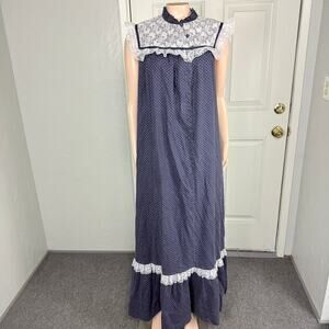 Vintage 70s Ja-Na Dress 14 Maxi Bohemian Hawaiian Muumuu Cotton Lace C3-15